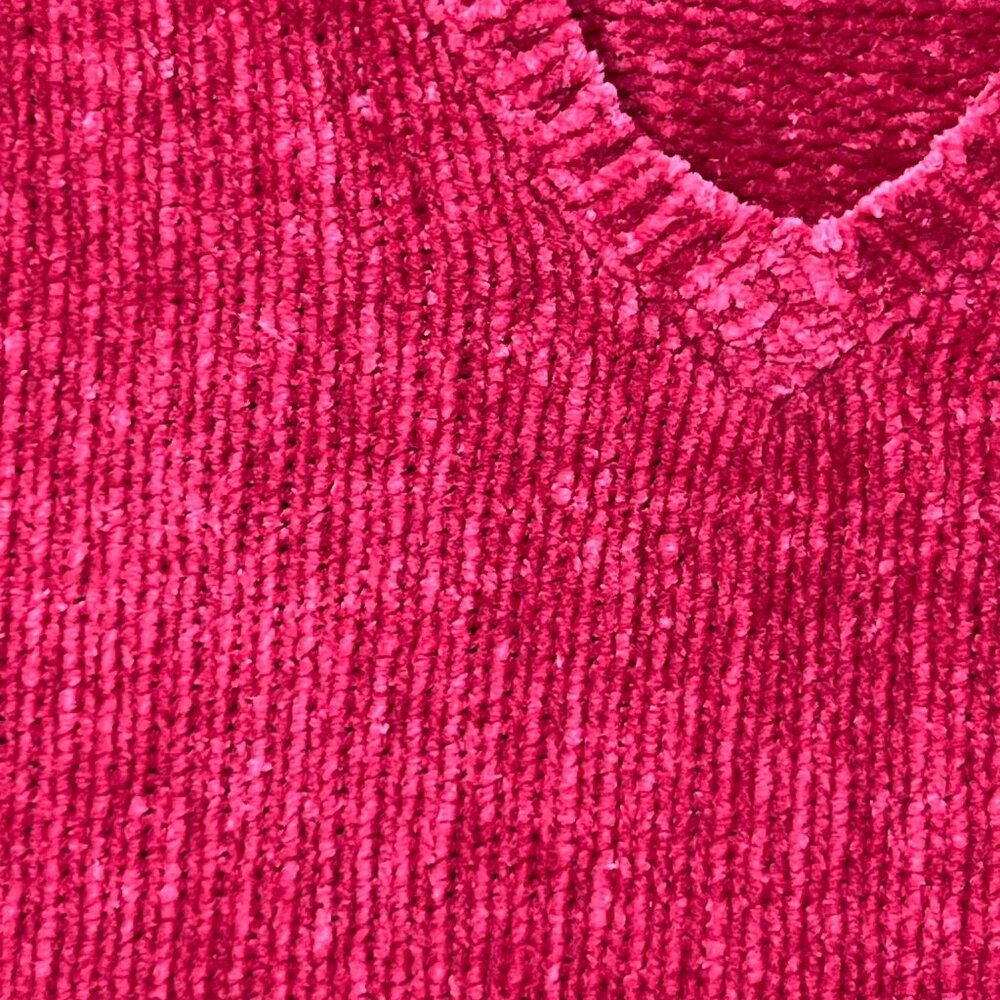 MHD Ladies Pink V Neck Fringe Hem Sweater Velour Large Soft Comfy Cozy Textured - Picture 8 of 12
